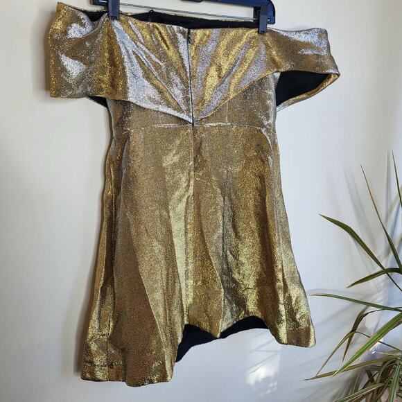 Sandro Metallic Off-the-Shoulder A-line Mini Dress - Gold - Picture 7 of 13